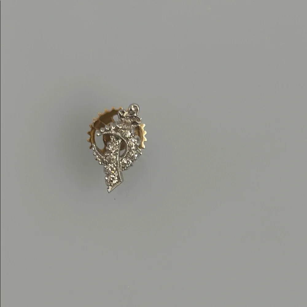 18k Diamonds real solid white gold and 10k Yellow Gold Mason Brooch